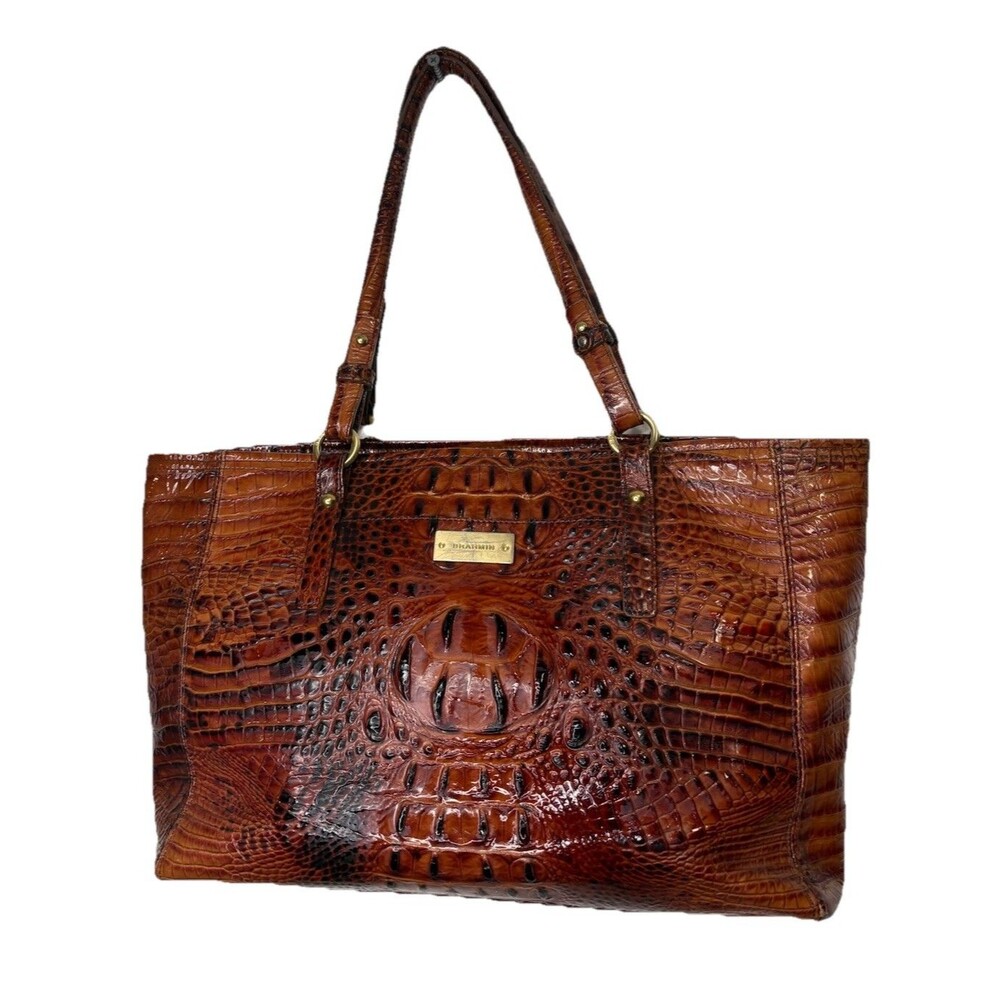Brahmin Large Asher Brown Melbourne Croc Embossed Leather Tote Bag Carry All